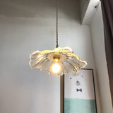 Modern Blossoming Flower Pendant Lamp Purple/Clear Glass 1 Light Dining Table Suspended Lighting Fixture in Brass Clearhalo 'Ceiling Lights' 'Glass shade' 'Glass' 'Modern Pendants' 'Modern' 'Pendant Lights' 'Pendants' Lighting' 1937454