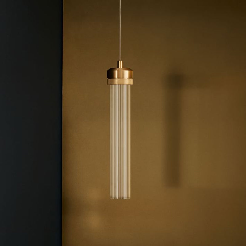 Clear Fluted Glass Tube Pendant Light Simplicity 1 Bulb Gold Hanging Ceiling Light over Dining Table Clearhalo 'Ceiling Lights' 'Glass shade' 'Glass' 'Modern Pendants' 'Modern' 'Pendant Lights' 'Pendants' Lighting' 1937466