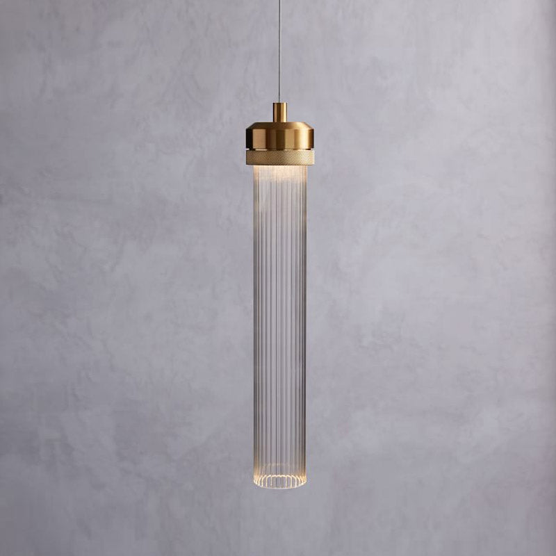 Clear Fluted Glass Tube Pendant Light Simplicity 1 Bulb Gold Hanging Ceiling Light over Dining Table Clearhalo 'Ceiling Lights' 'Glass shade' 'Glass' 'Modern Pendants' 'Modern' 'Pendant Lights' 'Pendants' Lighting' 1937467