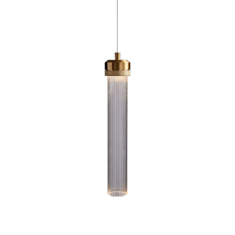 Clear Fluted Glass Tube Pendant Light Simplicity 1 Bulb Gold Hanging Ceiling Light over Dining Table Clearhalo 'Ceiling Lights' 'Glass shade' 'Glass' 'Modern Pendants' 'Modern' 'Pendant Lights' 'Pendants' Lighting' 1937468
