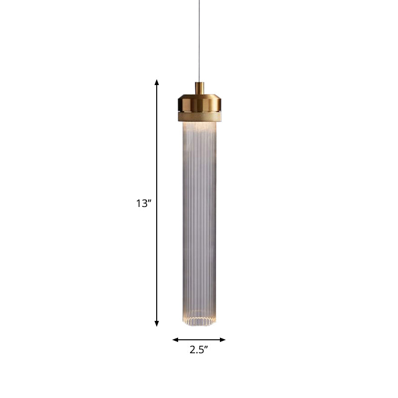 Clear Fluted Glass Tube Pendant Light Simplicity 1 Bulb Gold Hanging Ceiling Light over Dining Table Clearhalo 'Ceiling Lights' 'Glass shade' 'Glass' 'Modern Pendants' 'Modern' 'Pendant Lights' 'Pendants' Lighting' 1937469