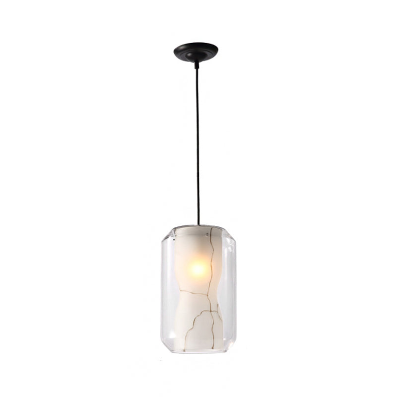 White Curved Pendant Light Modern Single Faux Marble Ceiling Suspension Lamp with Outer Cylinder/Lantern Clear Glass Shade Clearhalo 'Ceiling Lights' 'Glass shade' 'Glass' 'Modern Pendants' 'Modern' 'Pendant Lights' 'Pendants' Lighting' 1937473