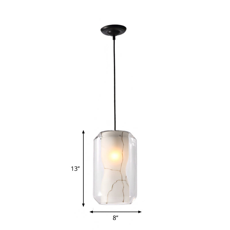 White Curved Pendant Light Modern Single Faux Marble Ceiling Suspension Lamp with Outer Cylinder/Lantern Clear Glass Shade Clearhalo 'Ceiling Lights' 'Glass shade' 'Glass' 'Modern Pendants' 'Modern' 'Pendant Lights' 'Pendants' Lighting' 1937474