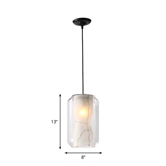 White Curved Pendant Light Modern Single Faux Marble Ceiling Suspension Lamp with Outer Cylinder/Lantern Clear Glass Shade Clearhalo 'Ceiling Lights' 'Glass shade' 'Glass' 'Modern Pendants' 'Modern' 'Pendant Lights' 'Pendants' Lighting' 1937474