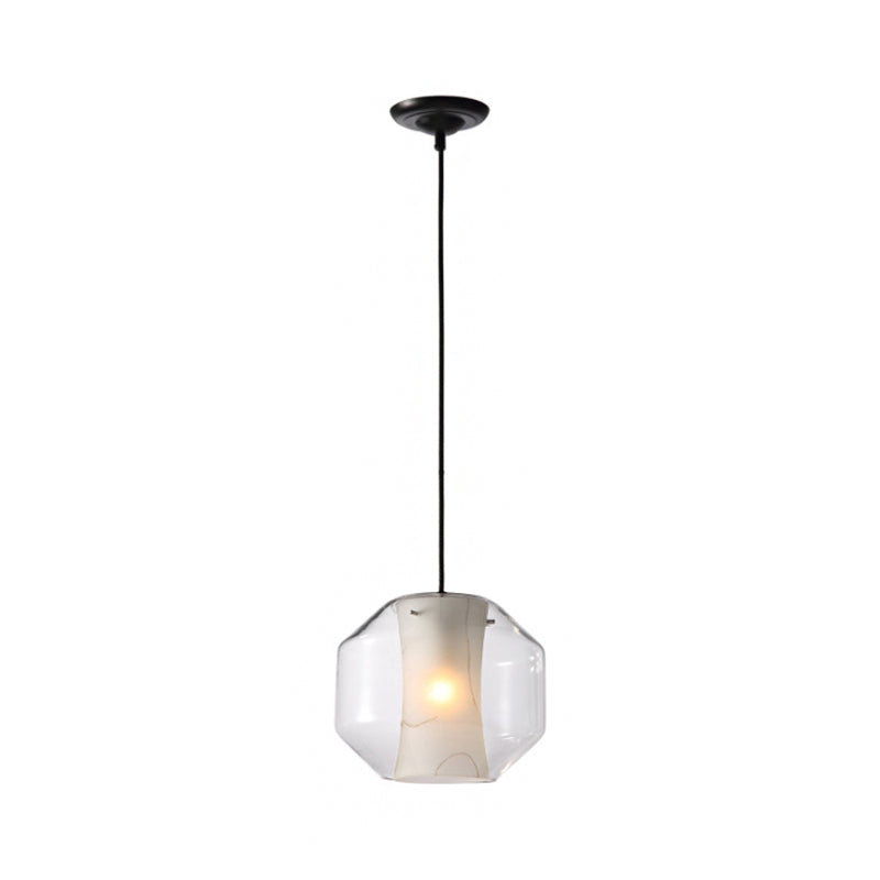 White Curved Pendant Light Modern Single Faux Marble Ceiling Suspension Lamp with Outer Cylinder/Lantern Clear Glass Shade Clearhalo 'Ceiling Lights' 'Glass shade' 'Glass' 'Modern Pendants' 'Modern' 'Pendant Lights' 'Pendants' Lighting' 1937478