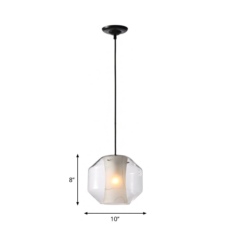 White Curved Pendant Light Modern Single Faux Marble Ceiling Suspension Lamp with Outer Cylinder/Lantern Clear Glass Shade Clearhalo 'Ceiling Lights' 'Glass shade' 'Glass' 'Modern Pendants' 'Modern' 'Pendant Lights' 'Pendants' Lighting' 1937479