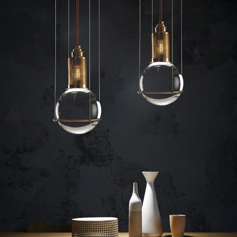 Ball Pendant Ceiling Light Postmodern Clear Glass Single Gold Hanging Lamp Kit with Mesh Top Clearhalo 'Ceiling Lights' 'Glass shade' 'Glass' 'Modern Pendants' 'Modern' 'Pendant Lights' 'Pendants' Lighting' 1937495