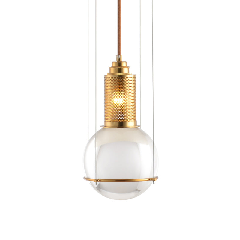 Ball Pendant Ceiling Light Postmodern Clear Glass Single Gold Hanging Lamp Kit with Mesh Top Clearhalo 'Ceiling Lights' 'Glass shade' 'Glass' 'Modern Pendants' 'Modern' 'Pendant Lights' 'Pendants' Lighting' 1937496