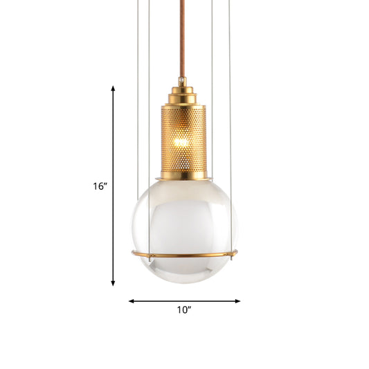 Ball Pendant Ceiling Light Postmodern Clear Glass Single Gold Hanging Lamp Kit with Mesh Top Clearhalo 'Ceiling Lights' 'Glass shade' 'Glass' 'Modern Pendants' 'Modern' 'Pendant Lights' 'Pendants' Lighting' 1937497