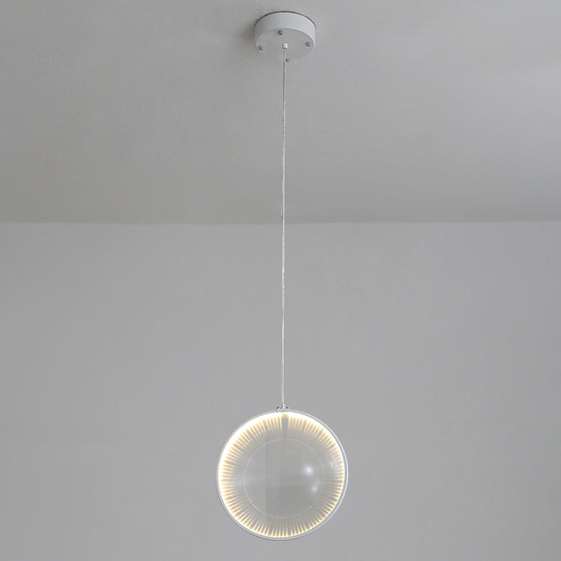 Clear Glass Lens Pendulum Light Simplicity 8"/10"/12" Wide 1 Bulb White Hanging Pendant Light for Bedroom Clearhalo 'Ceiling Lights' 'Glass shade' 'Glass' 'Modern Pendants' 'Modern' 'Pendant Lights' 'Pendants' Lighting' 1937499