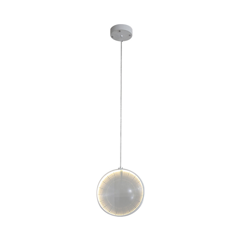 Clear Glass Lens Pendulum Light Simplicity 8"/10"/12" Wide 1 Bulb White Hanging Pendant Light for Bedroom Clearhalo 'Ceiling Lights' 'Glass shade' 'Glass' 'Modern Pendants' 'Modern' 'Pendant Lights' 'Pendants' Lighting' 1937500