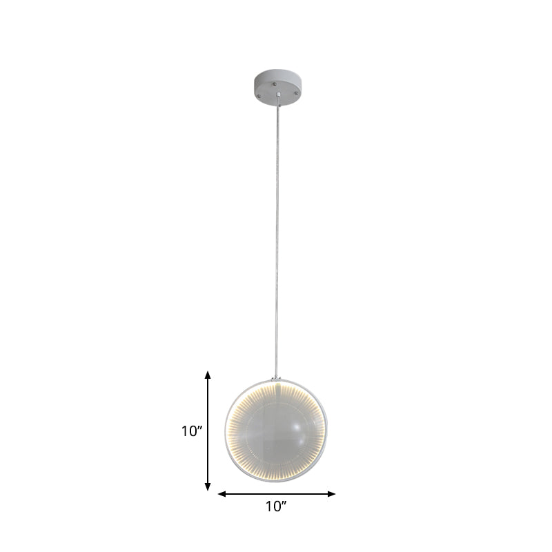 Clear Glass Lens Pendulum Light Simplicity 8"/10"/12" Wide 1 Bulb White Hanging Pendant Light for Bedroom Clearhalo 'Ceiling Lights' 'Glass shade' 'Glass' 'Modern Pendants' 'Modern' 'Pendant Lights' 'Pendants' Lighting' 1937502
