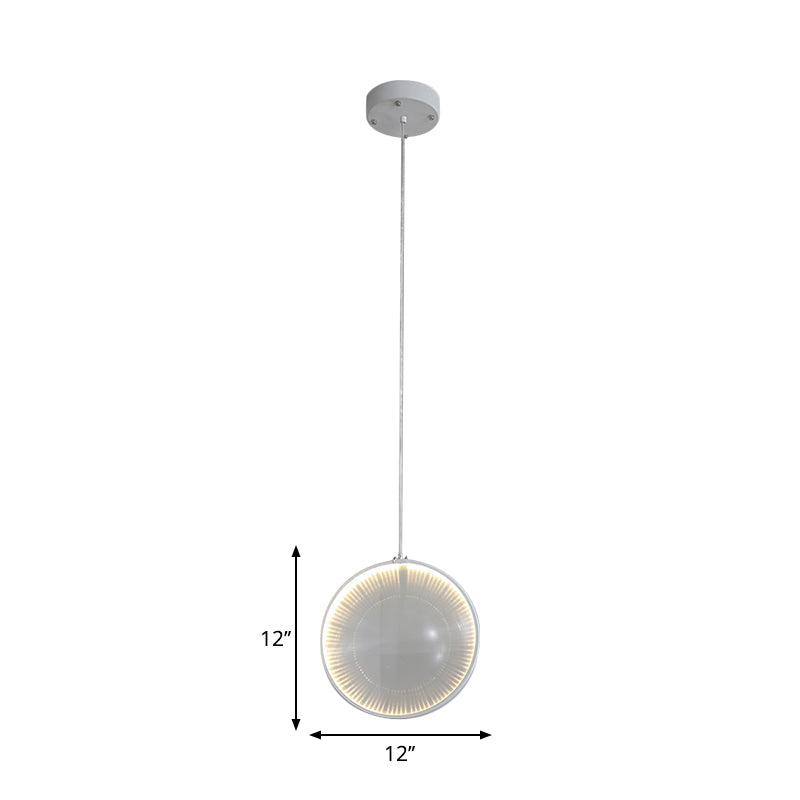 Clear Glass Lens Pendulum Light Simplicity 8"/10"/12" Wide 1 Bulb White Hanging Pendant Light for Bedroom Clearhalo 'Ceiling Lights' 'Glass shade' 'Glass' 'Modern Pendants' 'Modern' 'Pendant Lights' 'Pendants' Lighting' 1937503