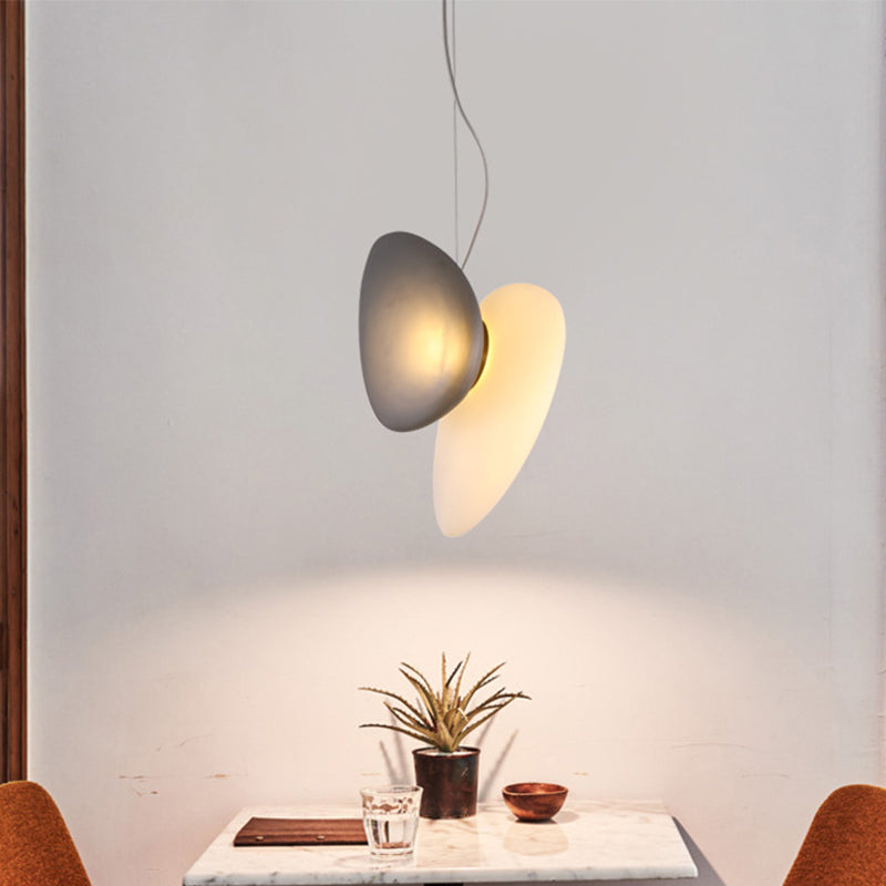 2 Bulbs Dining Room Pendant Light Post-Modern Brass Suspension Lighting with Pebble Light-Blue/Cream Glass Shade Clearhalo 'Ceiling Lights' 'Glass shade' 'Glass' 'Modern Pendants' 'Modern' 'Pendant Lights' 'Pendants' Lighting' 1937506