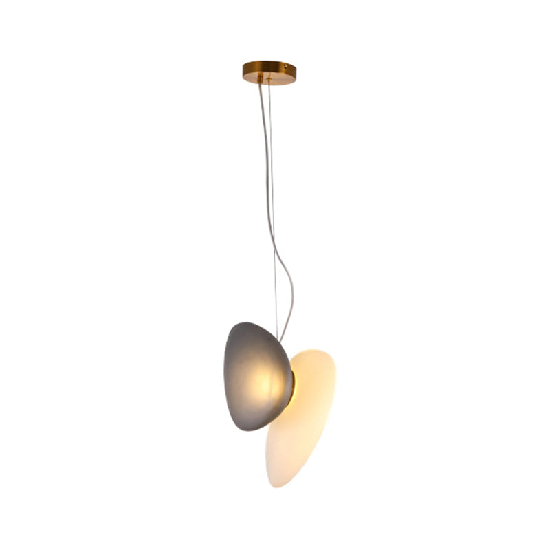 2 Bulbs Dining Room Pendant Light Post-Modern Brass Suspension Lighting with Pebble Light-Blue/Cream Glass Shade Clearhalo 'Ceiling Lights' 'Glass shade' 'Glass' 'Modern Pendants' 'Modern' 'Pendant Lights' 'Pendants' Lighting' 1937507