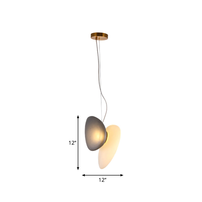 2 Bulbs Dining Room Pendant Light Post-Modern Brass Suspension Lighting with Pebble Light-Blue/Cream Glass Shade Clearhalo 'Ceiling Lights' 'Glass shade' 'Glass' 'Modern Pendants' 'Modern' 'Pendant Lights' 'Pendants' Lighting' 1937508