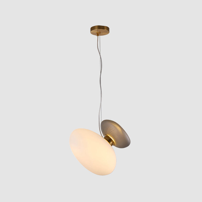 2 Bulbs Dining Room Pendant Light Post-Modern Brass Suspension Lighting with Pebble Light-Blue/Cream Glass Shade Clearhalo 'Ceiling Lights' 'Glass shade' 'Glass' 'Modern Pendants' 'Modern' 'Pendant Lights' 'Pendants' Lighting' 1937511