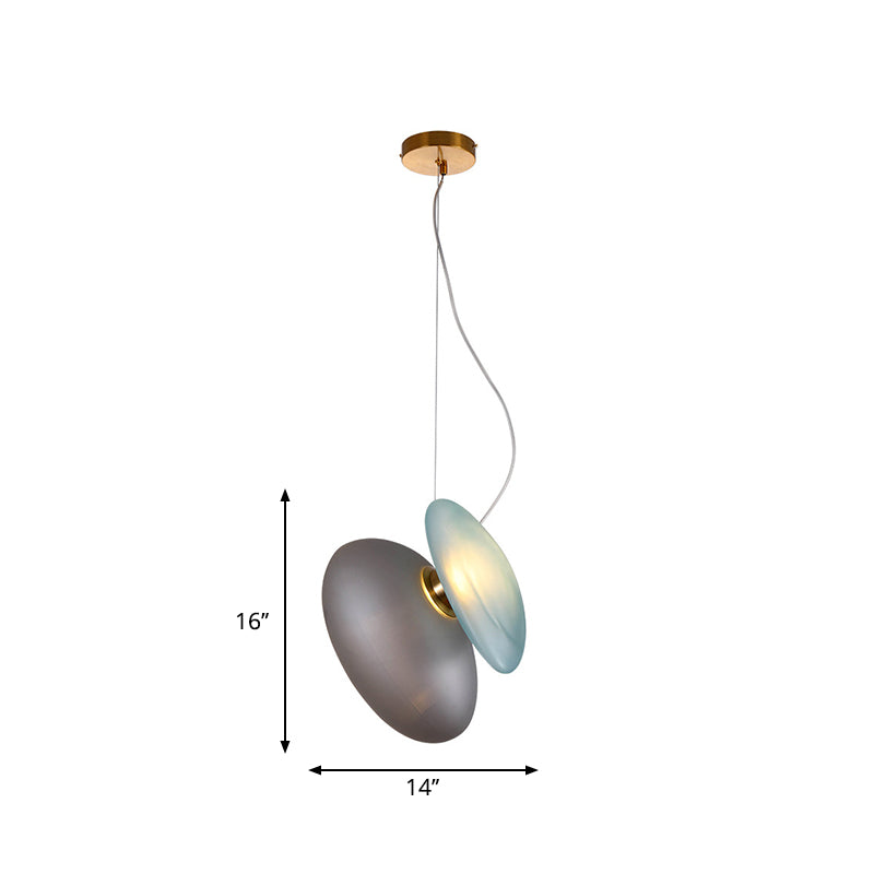 2 Bulbs Dining Room Pendant Light Post-Modern Brass Suspension Lighting with Pebble Light-Blue/Cream Glass Shade Clearhalo 'Ceiling Lights' 'Glass shade' 'Glass' 'Modern Pendants' 'Modern' 'Pendant Lights' 'Pendants' Lighting' 1937516