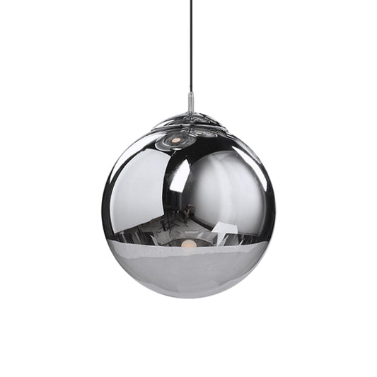 Postmodern Spherical Ceiling Pendant Silver Mirrored Glass 1-Light Kitchen Dinette Suspended Lighting Fixture, 8"/10"/12" Dia Clearhalo 'Ceiling Lights' 'Modern Pendants' 'Modern' 'Pendant Lights' 'Pendants' Lighting' 1937523