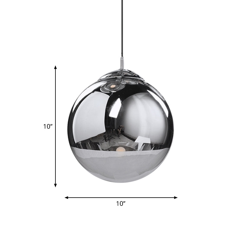 Postmodern Spherical Ceiling Pendant Silver Mirrored Glass 1-Light Kitchen Dinette Suspended Lighting Fixture, 8"/10"/12" Dia Clearhalo 'Ceiling Lights' 'Modern Pendants' 'Modern' 'Pendant Lights' 'Pendants' Lighting' 1937525