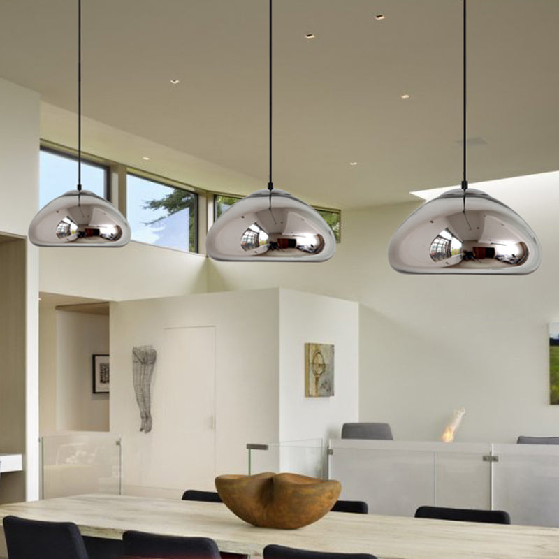 7"/12" W Doublewalled Pendant Lighting Postmodern Silver/Gold/Bronze Glass 1 Bulb Black Ceiling Suspension Lamp over Table Silver Clearhalo 'Ceiling Lights' 'Modern Pendants' 'Modern' 'Pendant Lights' 'Pendants' Lighting' 1937536