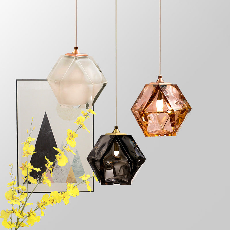 Geometric Pendant Light Fixture Postmodern White/Smoke Grey/Rose Gold Glass 1 Light Dining Room Ceiling Hang Lamp Clearhalo 'Ceiling Lights' 'Glass shade' 'Glass' 'Modern Pendants' 'Modern' 'Pendant Lights' 'Pendants' Lighting' 1937549