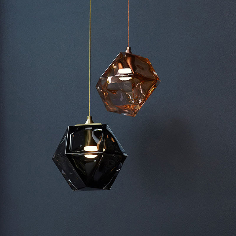 Geometric Pendant Light Fixture Postmodern White/Smoke Grey/Rose Gold Glass 1 Light Dining Room Ceiling Hang Lamp Smoke Gray Clearhalo 'Ceiling Lights' 'Glass shade' 'Glass' 'Modern Pendants' 'Modern' 'Pendant Lights' 'Pendants' Lighting' 1937558