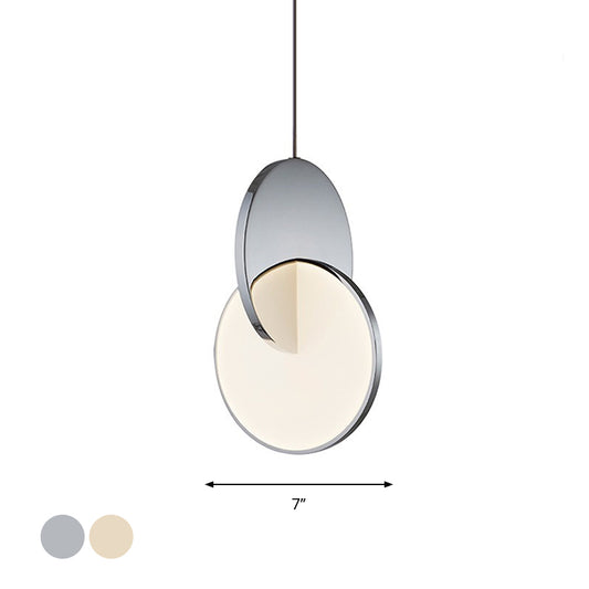 Novelty Minimalist LED Pendulum Light Chrome/Gold Interlocked Disc Ceiling Pendant Lamp with Acrylic Shade, 7"/10" W Clearhalo 'Ceiling Lights' 'Modern Pendants' 'Modern' 'Pendant Lights' 'Pendants' Lighting' 1937609