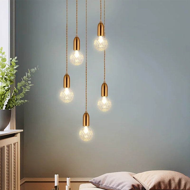 Clear Lattice Glass Droplet Pendant Minimalistic Single-Bulb Gold Hanging Ceiling Light Clearhalo 'Ceiling Lights' 'Chandeliers' 'Glass shade' 'Glass' 'Modern Pendants' 'Modern' 'Pendant Lights' 'Pendants' Lighting' 1937618