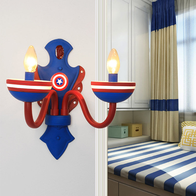 Blue & Red Candy Wall Light with Star 2 Lights American Style Glass Wall Sconce for Boys Bedroom Blue Clearhalo 'Wall Lamps & Sconces' 'Wall Lights' Lighting' 193766