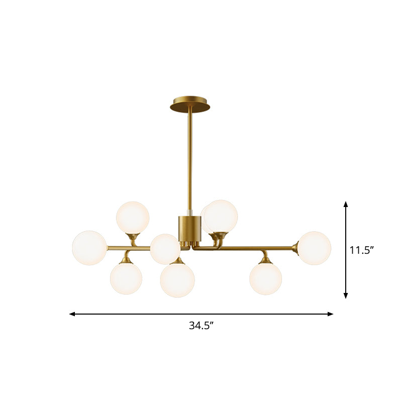 Postmodern Sputnik Island Lighting Metal 6/9/12 Heads Living Room Ceiling Pendant in Gold with Ball White Glass Shade Clearhalo 'Ceiling Lights' 'Glass shade' 'Glass' 'Island Lights' Lighting' 1937680