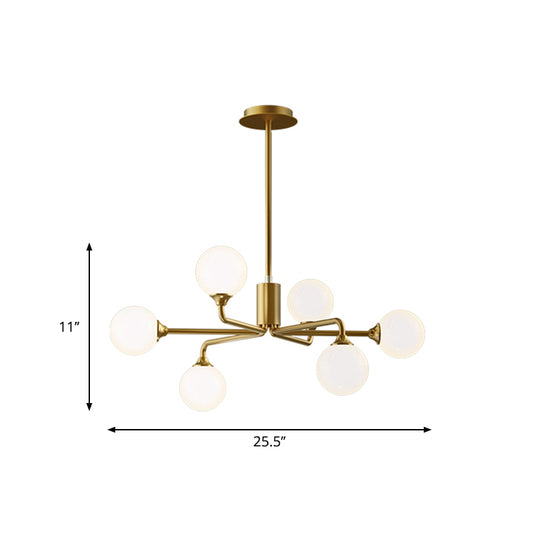 Postmodern Sputnik Island Lighting Metal 6/9/12 Heads Living Room Ceiling Pendant in Gold with Ball White Glass Shade Clearhalo 'Ceiling Lights' 'Glass shade' 'Glass' 'Island Lights' Lighting' 1937685