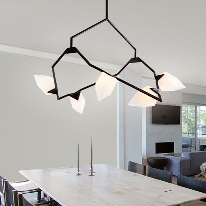 Tree Branch Ceiling Suspension Lamp Modern Milk Glass 5/8 Bulbs Dining Room Hanging Light Fixture in Black/Gold Clearhalo 'Ceiling Lights' 'Island Lights' Lighting' 1937696