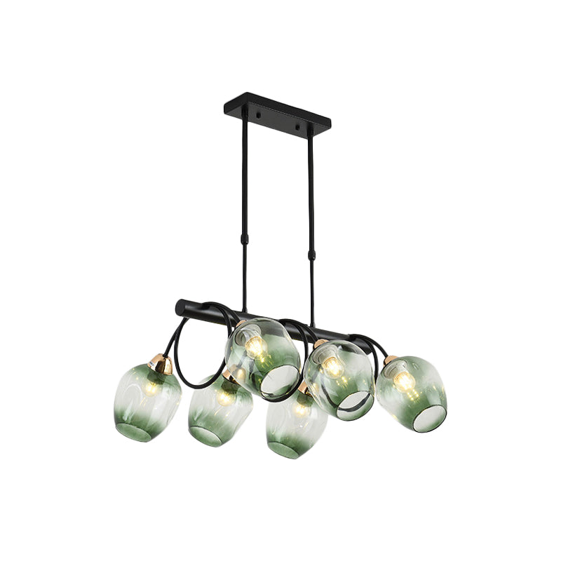 Wine Cup Island Light Modern Dimpled Blue/Green Ombre Glass 6/8/10-Head Black Suspended Lighting Fixture Clearhalo 'Ceiling Lights' 'Glass shade' 'Glass' 'Island Lights' Lighting' 1937706