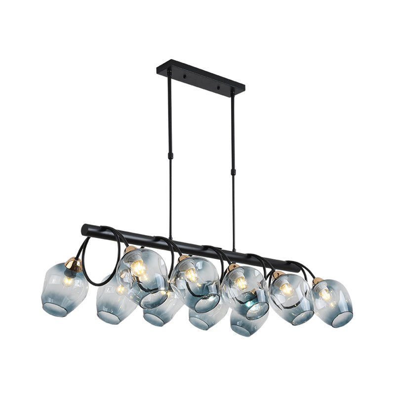 Wine Cup Island Light Modern Dimpled Blue/Green Ombre Glass 6/8/10-Head Black Suspended Lighting Fixture Clearhalo 'Ceiling Lights' 'Glass shade' 'Glass' 'Island Lights' Lighting' 1937711