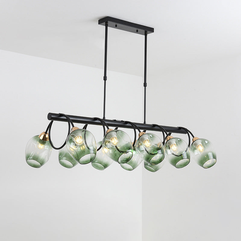 Wine Cup Island Light Modern Dimpled Blue/Green Ombre Glass 6/8/10-Head Black Suspended Lighting Fixture Clearhalo 'Ceiling Lights' 'Glass shade' 'Glass' 'Island Lights' Lighting' 1937726