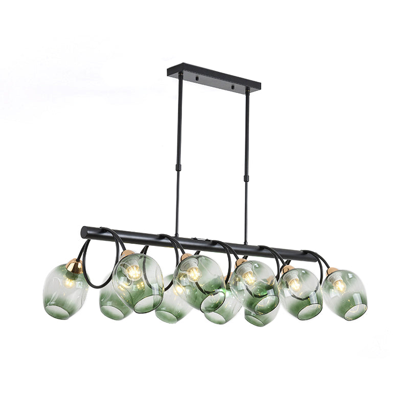 Wine Cup Island Light Modern Dimpled Blue/Green Ombre Glass 6/8/10-Head Black Suspended Lighting Fixture Clearhalo 'Ceiling Lights' 'Glass shade' 'Glass' 'Island Lights' Lighting' 1937727