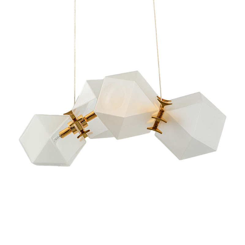 Frosted White Glass Honeycomb Island Lamp Modern Style 2/4/8-Light Brass Ceiling Hang Light for Living Room Clearhalo 'Ceiling Lights' 'Glass shade' 'Glass' 'Island Lights' Lighting' 1937750
