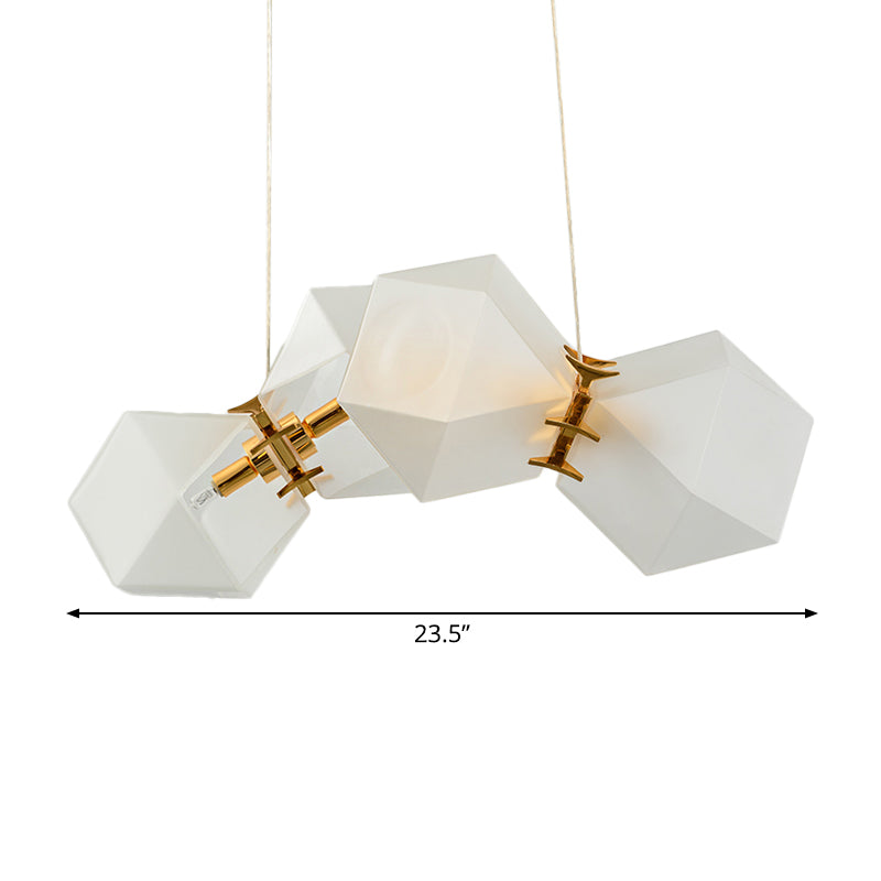 Frosted White Glass Honeycomb Island Lamp Modern Style 2/4/8-Light Brass Ceiling Hang Light for Living Room Clearhalo 'Ceiling Lights' 'Glass shade' 'Glass' 'Island Lights' Lighting' 1937751