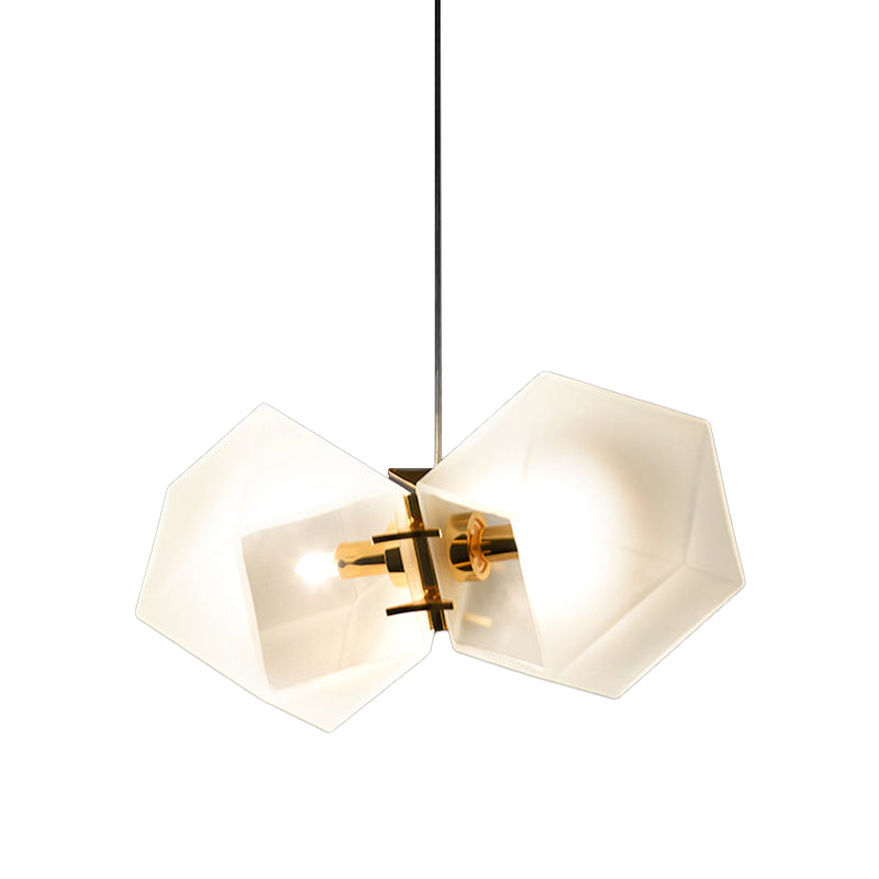 Frosted White Glass Honeycomb Island Lamp Modern Style 2/4/8-Light Brass Ceiling Hang Light for Living Room 2 White Clearhalo 'Ceiling Lights' 'Glass shade' 'Glass' 'Island Lights' Lighting' 1937752