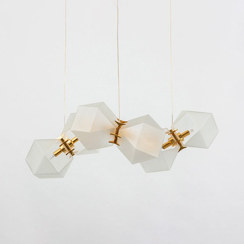 Frosted White Glass Honeycomb Island Lamp Modern Style 2/4/8-Light Brass Ceiling Hang Light for Living Room Clearhalo 'Ceiling Lights' 'Glass shade' 'Glass' 'Island Lights' Lighting' 1937758