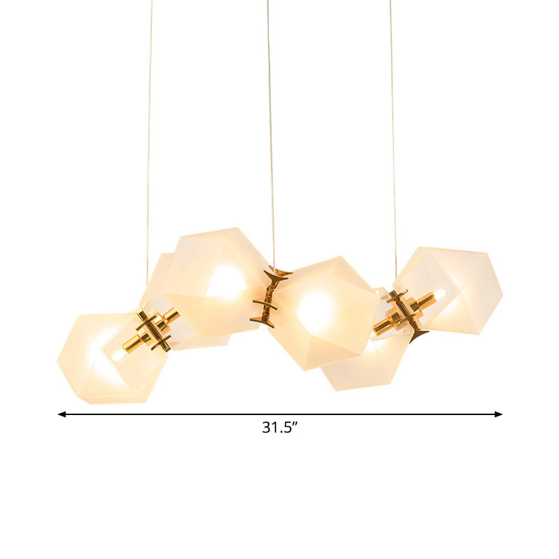 Frosted White Glass Honeycomb Island Lamp Modern Style 2/4/8-Light Brass Ceiling Hang Light for Living Room Clearhalo 'Ceiling Lights' 'Glass shade' 'Glass' 'Island Lights' Lighting' 1937759