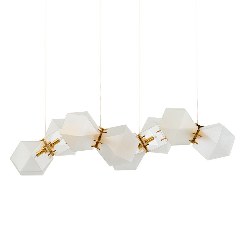 Frosted White Glass Honeycomb Island Lamp Modern Style 2/4/8-Light Brass Ceiling Hang Light for Living Room Clearhalo 'Ceiling Lights' 'Glass shade' 'Glass' 'Island Lights' Lighting' 1937762
