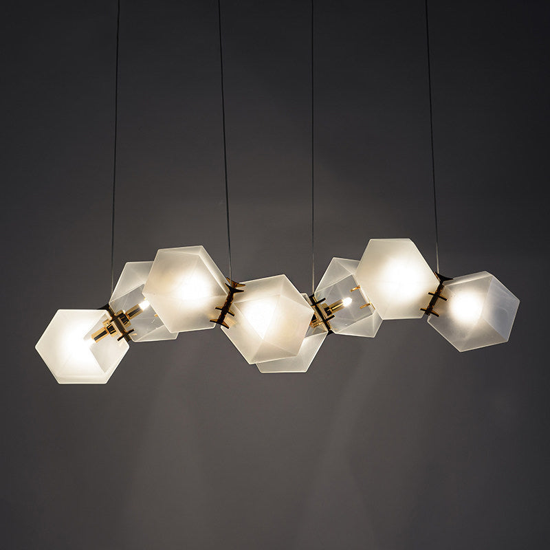 Frosted White Glass Honeycomb Island Lamp Modern Style 2/4/8-Light Brass Ceiling Hang Light for Living Room Clearhalo 'Ceiling Lights' 'Glass shade' 'Glass' 'Island Lights' Lighting' 1937763
