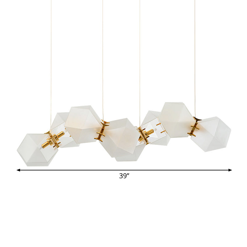 Frosted White Glass Honeycomb Island Lamp Modern Style 2/4/8-Light Brass Ceiling Hang Light for Living Room Clearhalo 'Ceiling Lights' 'Glass shade' 'Glass' 'Island Lights' Lighting' 1937764