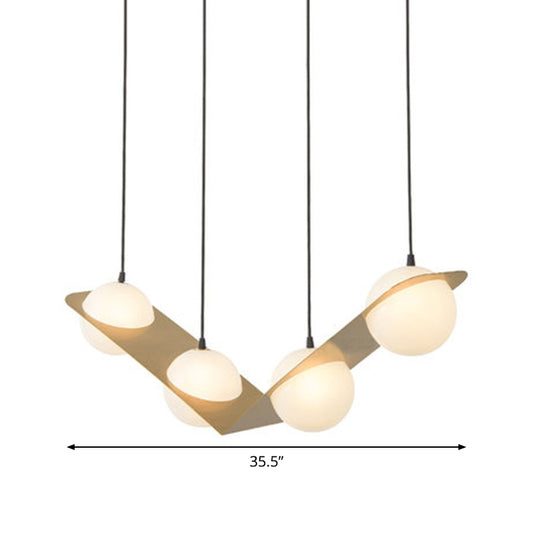 V/Z/Horizontal Chandelier Pendant Postmodern Frosted White Ball Glass 2/3/4 Heads Gold Hanging Ceiling Light Clearhalo 'Ceiling Lights' 'Chandeliers' 'Modern Chandeliers' 'Modern' Lighting' 1937871