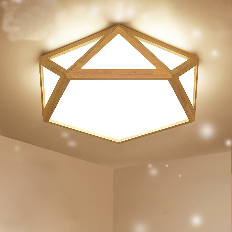 15"/19"/27" W Modern Pentagon Flush Mount Acrylic Bedroom LED Ceiling Flushmount Lamp in Wood, Warm/White Light Wood Clearhalo 'Ceiling Lights' 'Close To Ceiling Lights' 'Close to ceiling' 'Flush mount' Lighting' 1937917