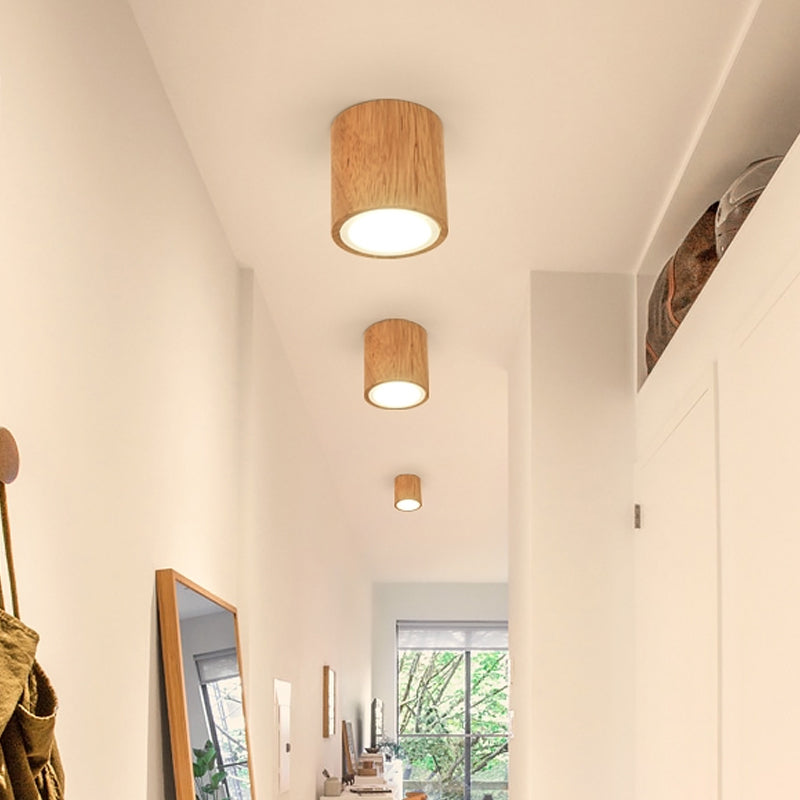 Round/Square Mini Corridor Ceiling Lamp Wooden 4"/6"/8" H LED Nordic Flush Mount Lighting in Beige Clearhalo 'Ceiling Lights' 'Close To Ceiling Lights' 'Close to ceiling' 'Flush mount' Lighting' 1937932