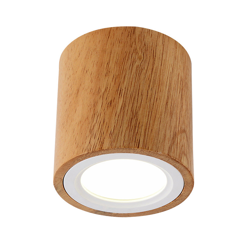 Round/Square Mini Corridor Ceiling Lamp Wooden 4"/6"/8" H LED Nordic Flush Mount Lighting in Beige Clearhalo 'Ceiling Lights' 'Close To Ceiling Lights' 'Close to ceiling' 'Flush mount' Lighting' 1937937