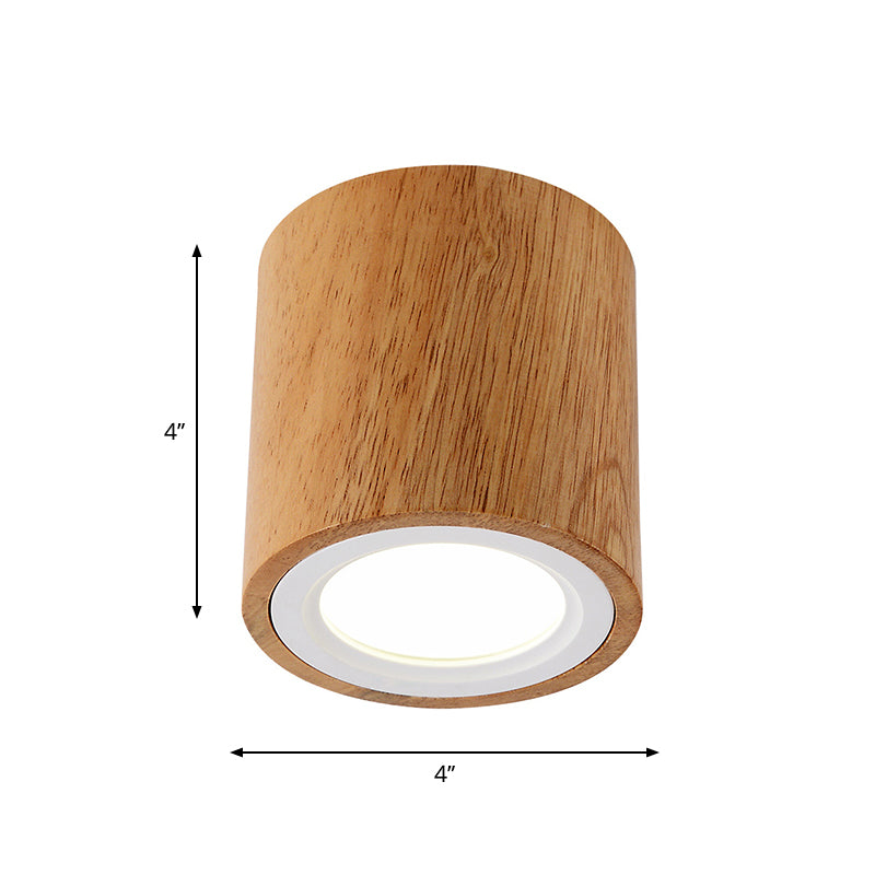 Round/Square Mini Corridor Ceiling Lamp Wooden 4"/6"/8" H LED Nordic Flush Mount Lighting in Beige Clearhalo 'Ceiling Lights' 'Close To Ceiling Lights' 'Close to ceiling' 'Flush mount' Lighting' 1937938